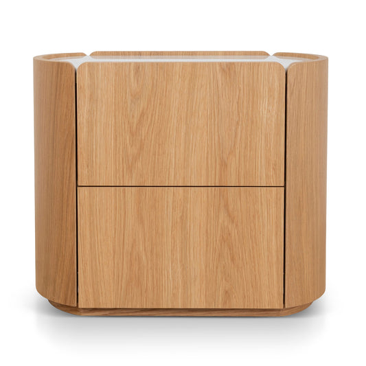 60CM Bedside Table | Natural Oak With Marble Top | Myka Home