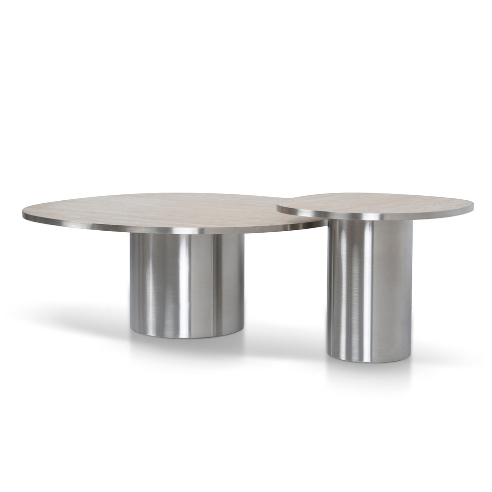 Nested Porcelain Coffee Table | Stainless Steel | Myka Home - View 3