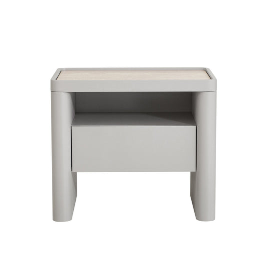 Glass Top Bedside Table | Warm Grey | Myka Home