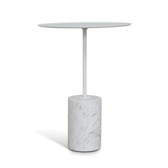 45cm Matte White Side Table | Carrara Marble | Myka Home