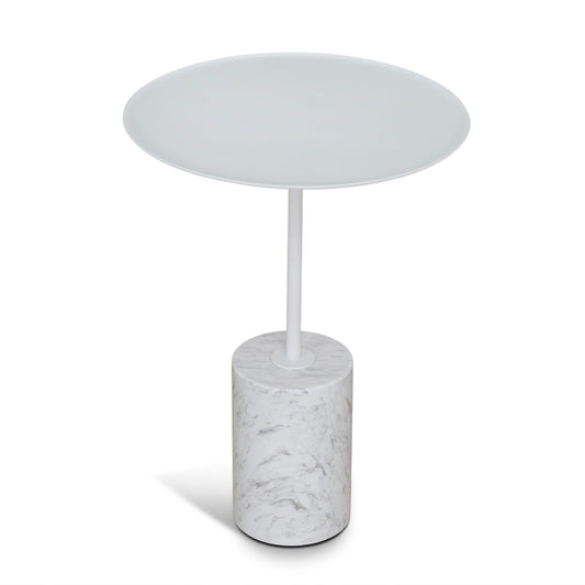 45cm Matte White Side Table | Carrara Marble | Myka Home