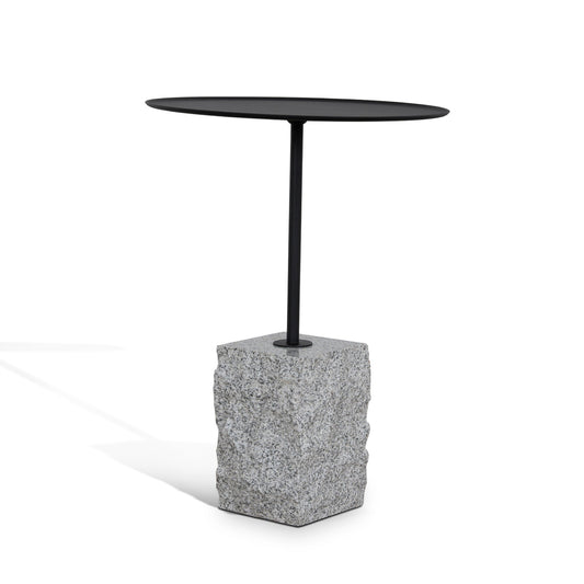 45cm Matte Black Side Table | Faceted Granite Marble | Myka Home