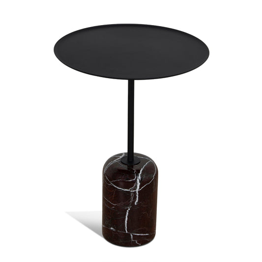 45cm Matte Black Side Table | Rosso Levanto Marble | Myka Home