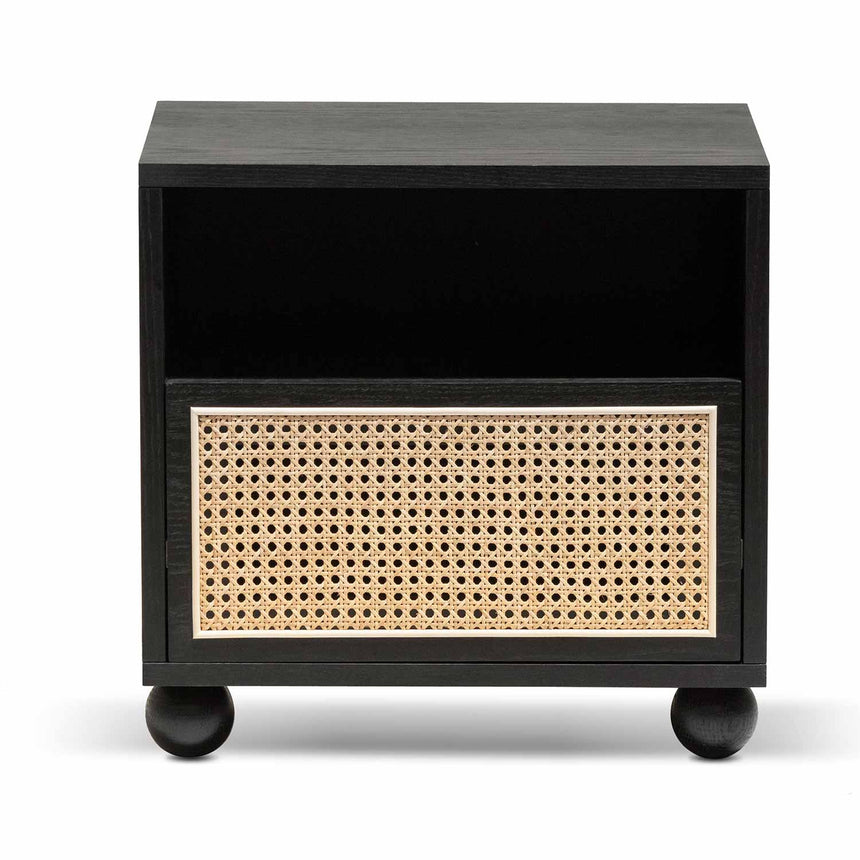 Wooden Side Table with Rattan Front | Black | Myka Home - View 2
