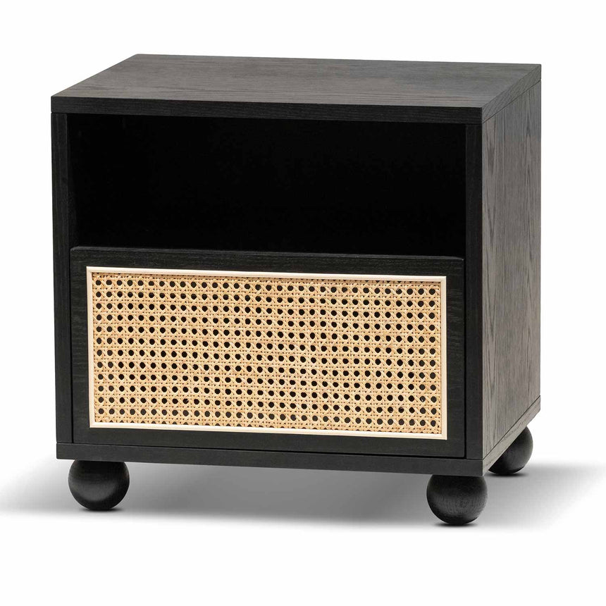 Wooden Side Table with Rattan Front | Black | Myka Home
