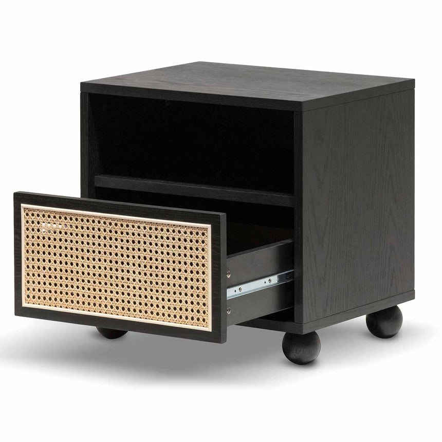 Wooden Side Table with Rattan Front | Black | Myka Home - View 4
