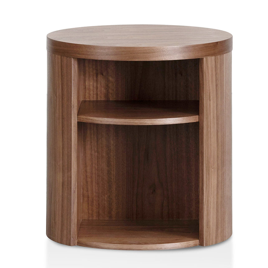 Round Wooden Bedside Table | Walnut | Myka Home - View 3
