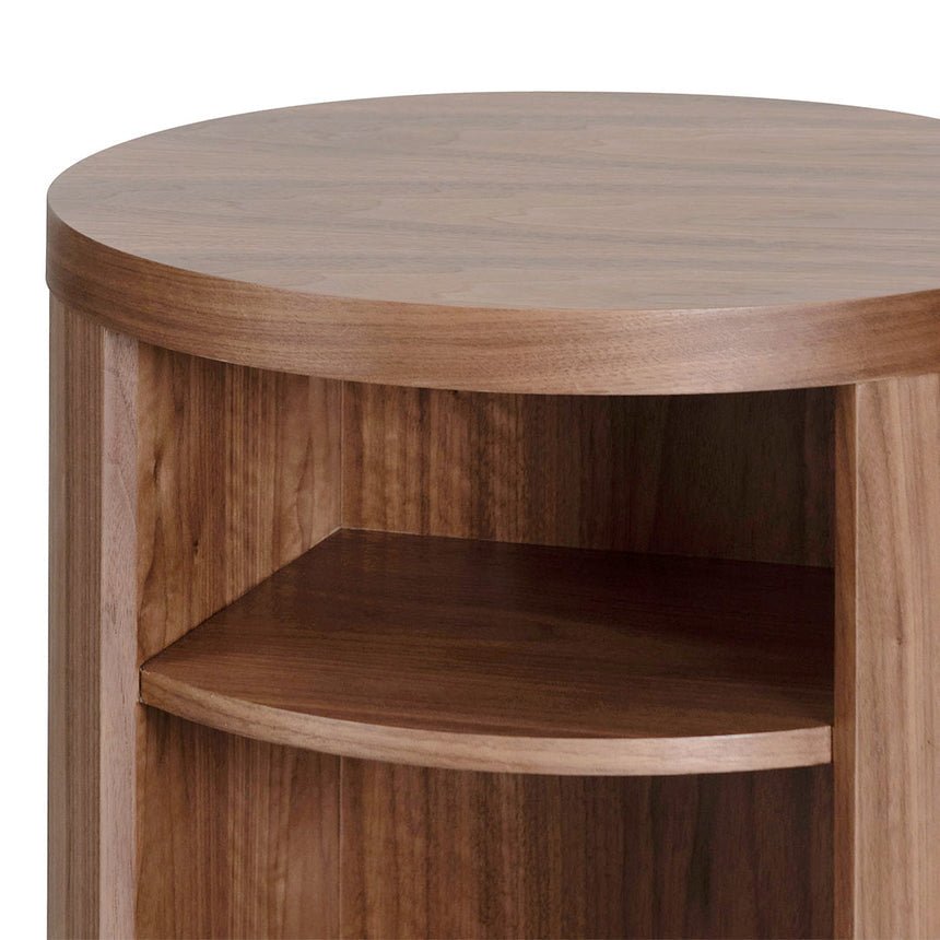 Round Wooden Bedside Table | Walnut | Myka Home - View 4