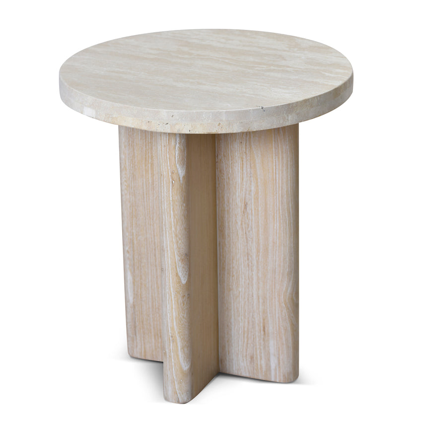 Travertine Marble Round Side Table | White Wash | Myka Home