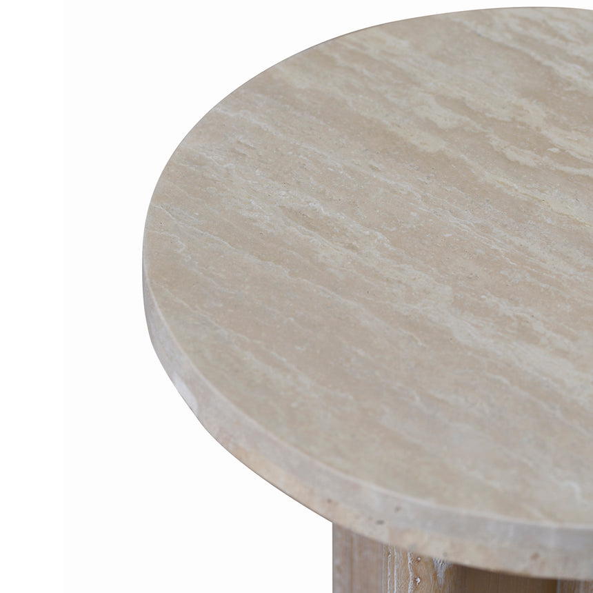 Travertine Marble Round Side Table | White Wash | Myka Home - View 11