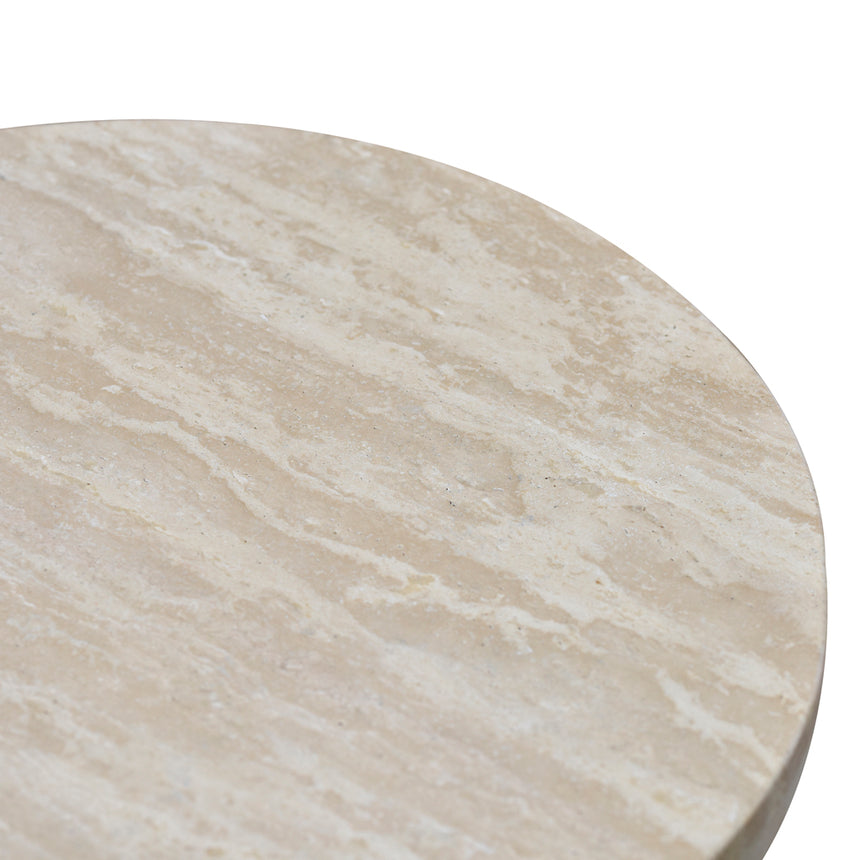 Travertine Marble Round Side Table | White Wash | Myka Home - View 9