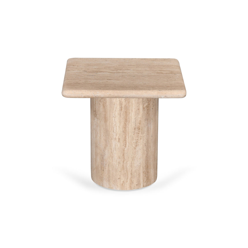 42cm Travertine Top Side Table | Natural | Myka Home - View 2