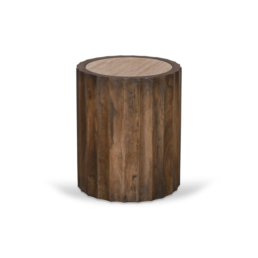 45cm Travertine Top Round Side Table | Walnut | Myka Home - View 2