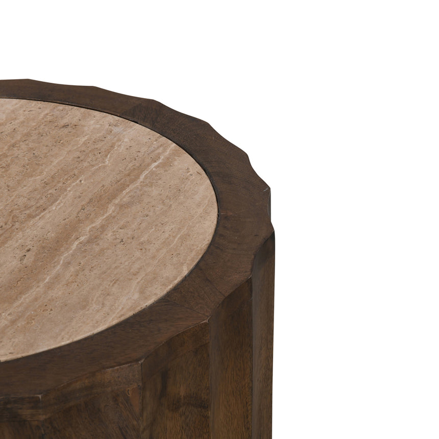45cm Travertine Top Round Side Table | Walnut | Myka Home - View 7