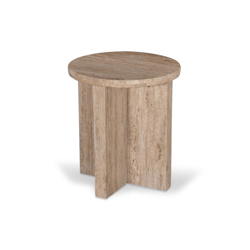 45cm Travertine Top Round Side Table | Myka Home