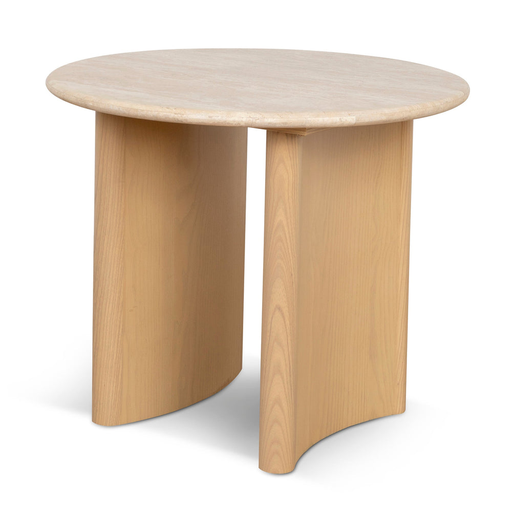 60cm Travertine Top Side Table | Crème Ash | Myka Home
