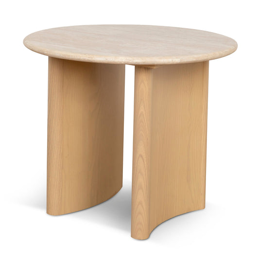 60cm Travertine Top Side Table | Crème Ash | Myka Home