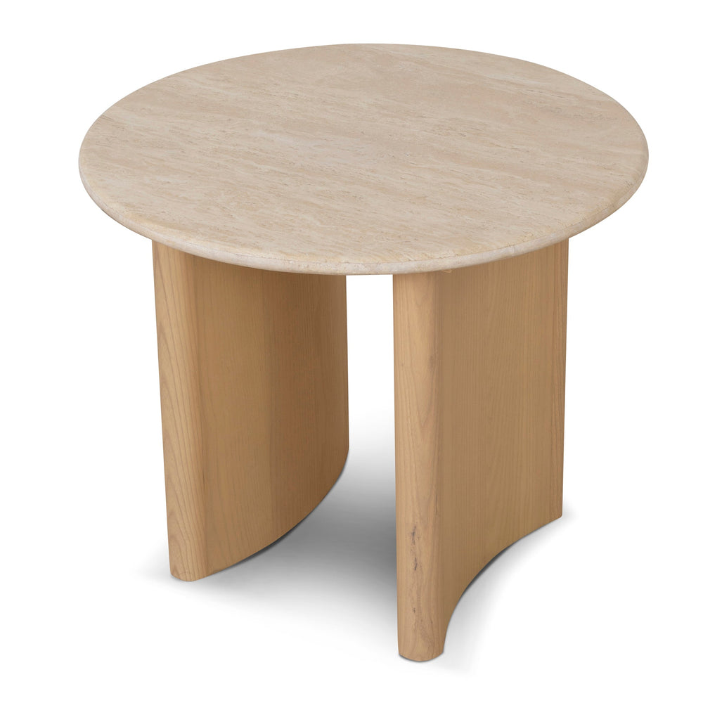 60cm Travertine Top Side Table | Crème Ash | Myka Home - View 2
