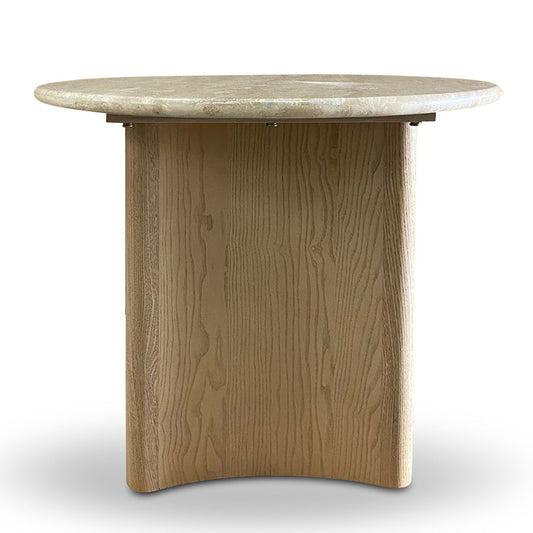 60cm Travertine Top Side Table | Crème Ash | Myka Home