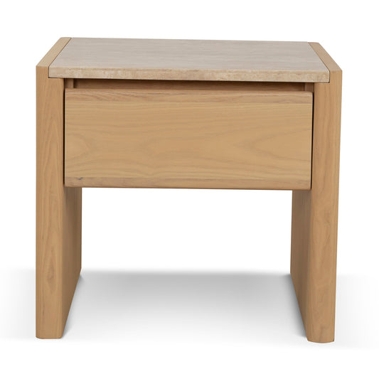 55cm Travertine Top Bedside Table | Creme Ash | Myka Home