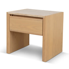 55cm Travertine Top Bedside Table | Creme Ash | Myka Home