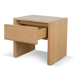 55cm Travertine Top Bedside Table | Creme Ash | Myka Home