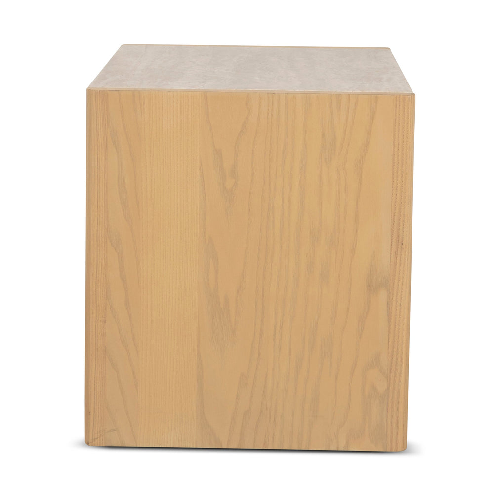 55cm Travertine Top Bedside Table | Creme Ash | Myka Home - View 4