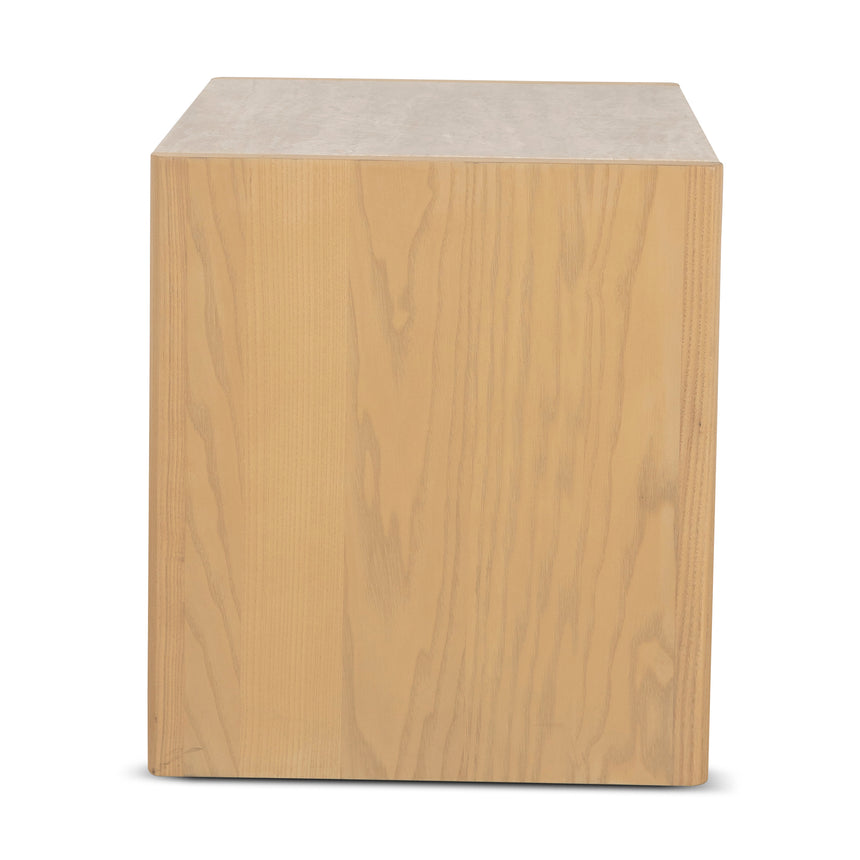55cm Travertine Top Bedside Table | Creme Ash | Myka Home - View 4