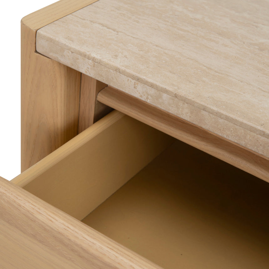 55cm Travertine Top Bedside Table | Creme Ash | Myka Home - View 7