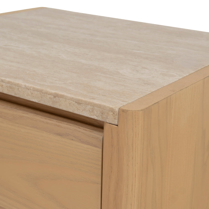 55cm Travertine Top Bedside Table | Creme Ash | Myka Home - View 8