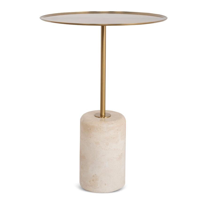 45cm Brushed Gold Side Table | Travertine | Myka Home