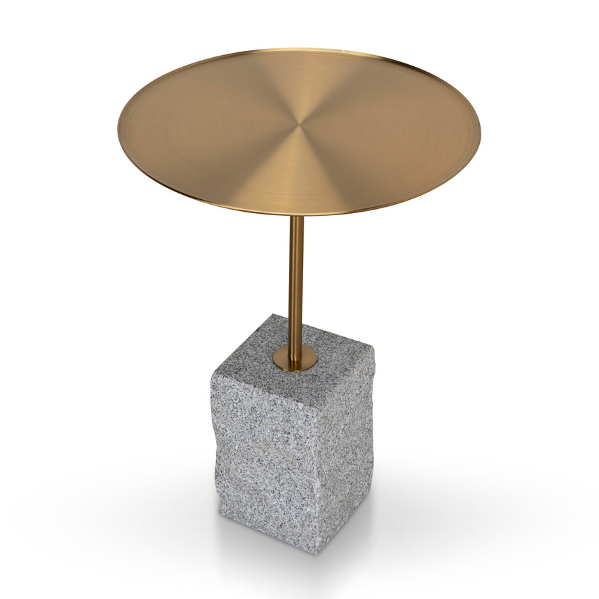 45 cm Brushed Gold Side Table | Faceted Granite Marble | Myka Home