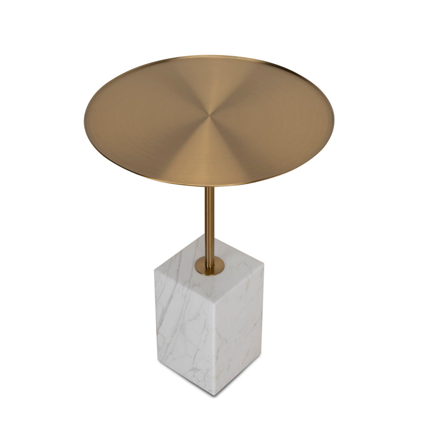 45cm Brushed Gold Side Table | Carrara Marble | Myka Home