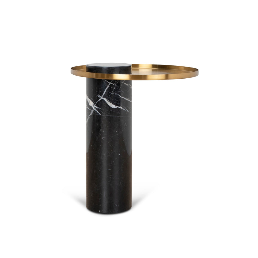 40cm Round Brushed Gold Side Table | Black Marble | Myka Home