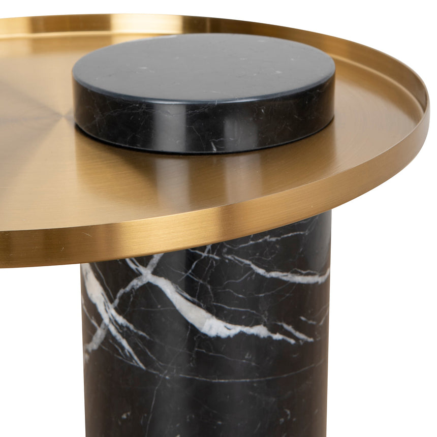 40cm Round Brushed Gold Side Table | Black Marble | Myka Home - View 5