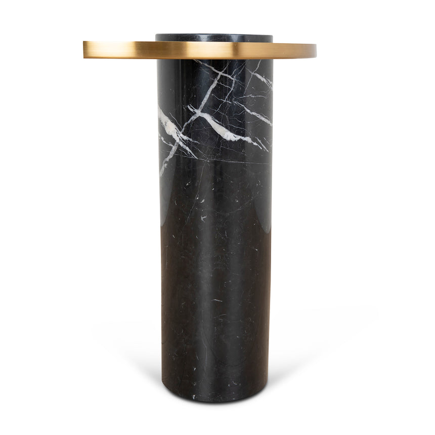 40cm Round Brushed Gold Side Table | Black Marble | Myka Home - View 4
