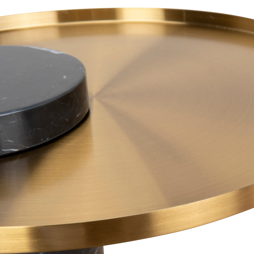 40cm Round Brushed Gold Side Table | Black Marble | Myka Home - View 7