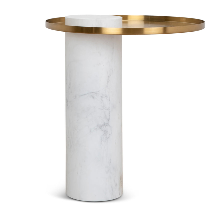 40cm Round Brushed Gold Side Table | Marble | Myka Home