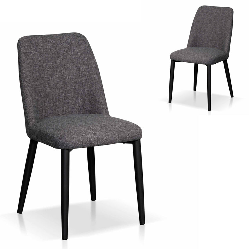 Fabric Dining Chair - Dark Grey with Black Legs (Set of 2)