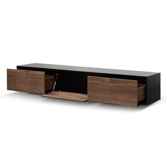 2.3m Wooden Entertainment Unit | Black with Walnut Drawers | Myka Home
