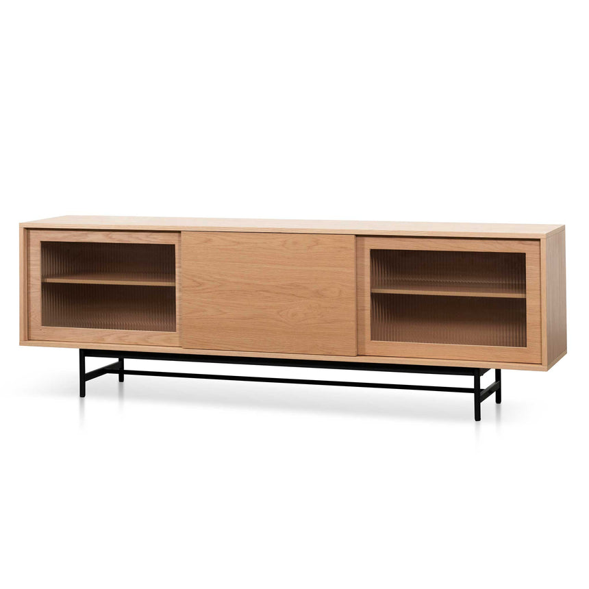 2.1m Wooden Entertainment TV Unit | Natural with Flute Gla | Myka Home