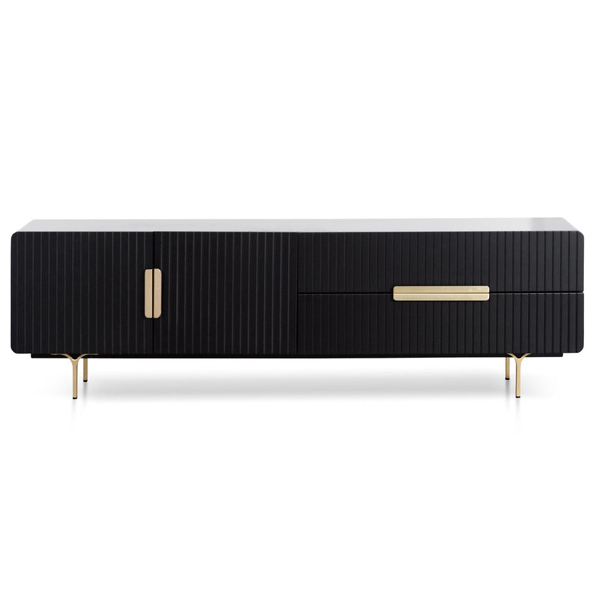 Matte Black TV Entertainment Unit | Brass Legs and Handle | Myka Home