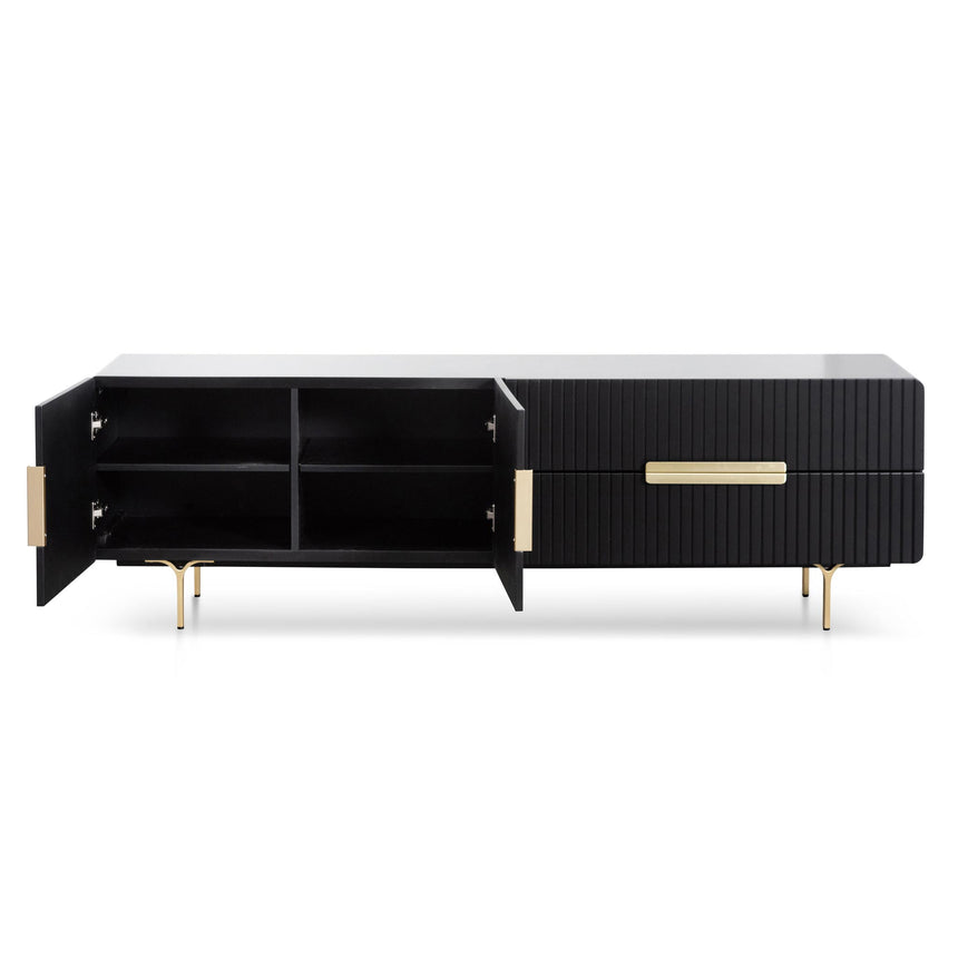 Matte Black TV Entertainment Unit | Brass Legs and Handle | Myka Home - View 2