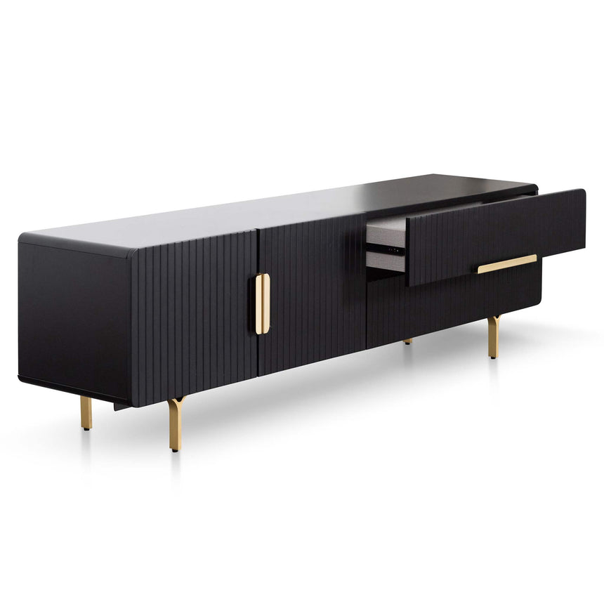 Matte Black TV Entertainment Unit | Brass Legs and Handle | Myka Home - View 3