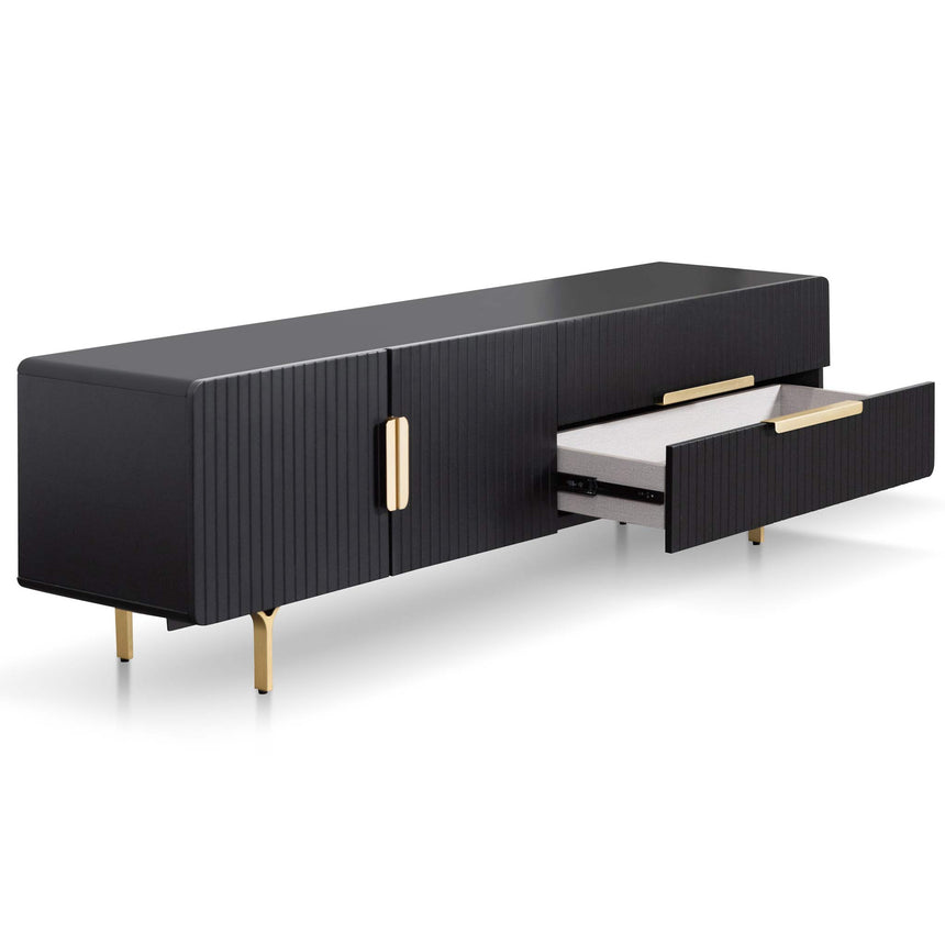 Matte Black TV Entertainment Unit | Brass Legs and Handle | Myka Home - View 4