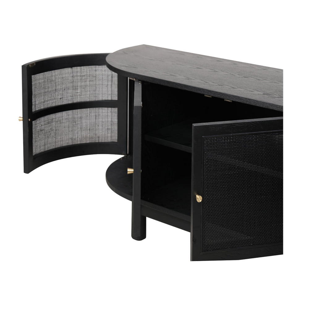 2.2m Rattan Doors TV Entertainment unit | Full Black | Myka Home - View 4
