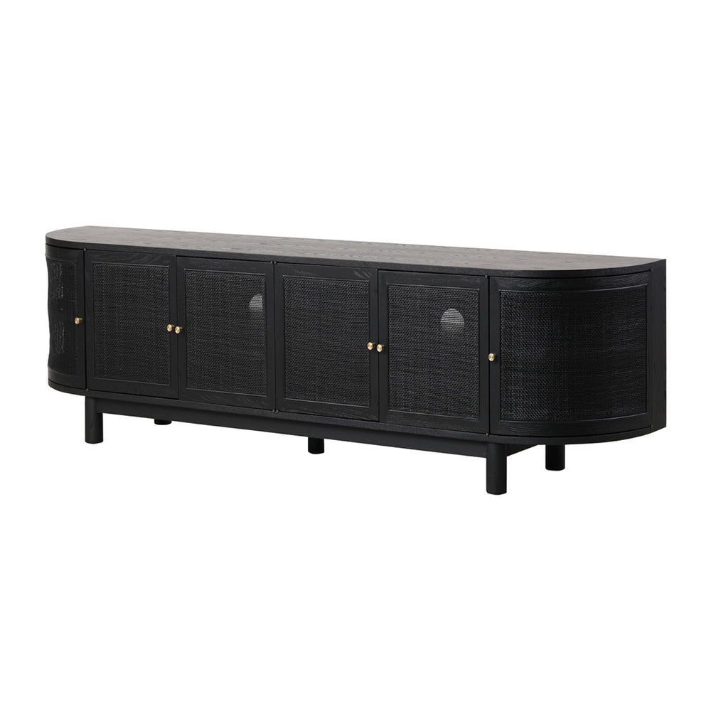 2.2m Rattan Doors TV Entertainment unit | Full Black | Myka Home