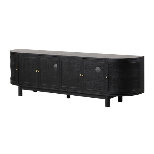 2.2m Rattan Doors TV Entertainment unit | Full Black | Myka Home