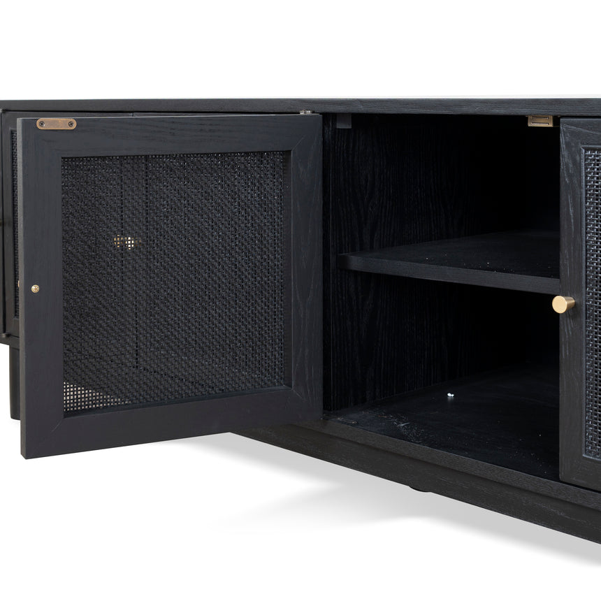 2.2m Rattan Doors TV Entertainment unit | Full Black | Myka Home - View 15