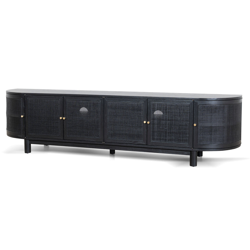 2.2m Rattan Doors TV Entertainment unit | Full Black | Myka Home